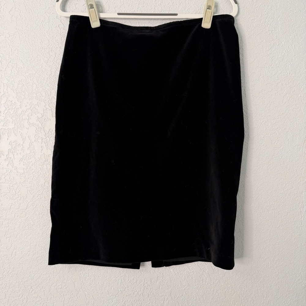 Lauren Ralph Lauren Black Velvet Pencil Skirt Size 10 Side Zip Back Vent Knee